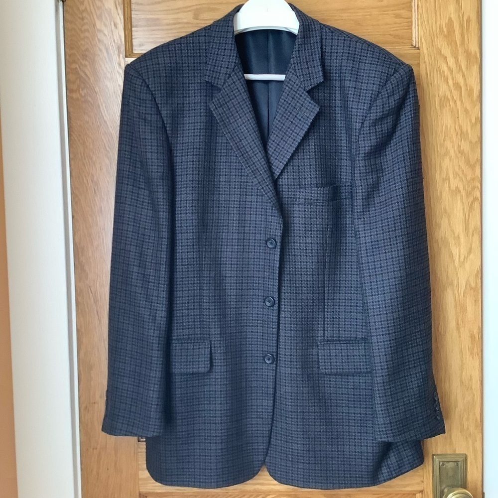 VINTAGE Blue Wool Houndstooth Blazer Oversized Men's 42 XL - Picture 2 of 16